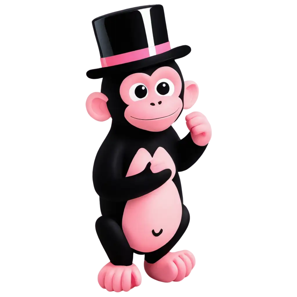 Pink-Gorilla-PNG-Image-with-Monkey-and-Black-Tophat-Creative-and-Playful-Design