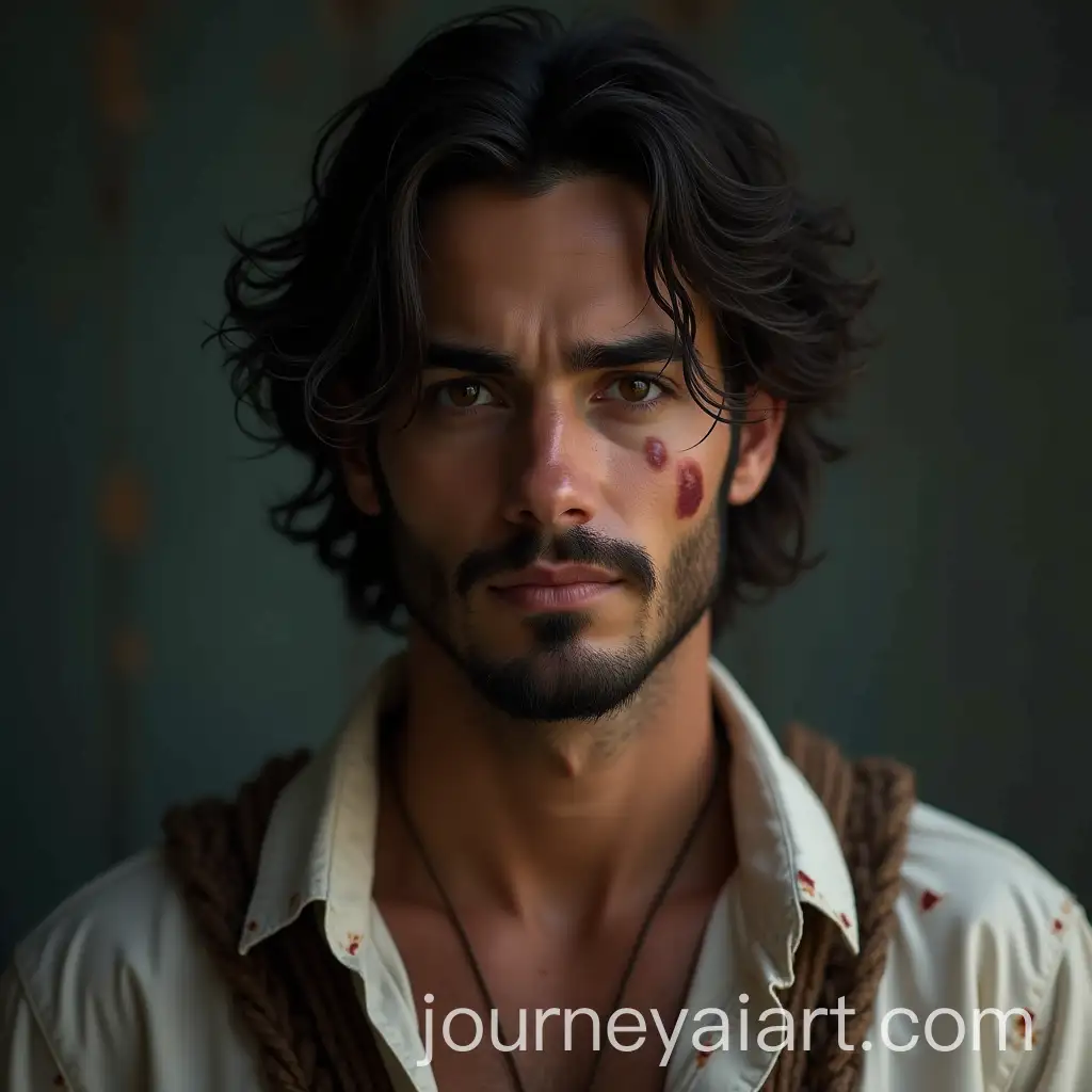 Handsome-DarkHaired-Pirate-Man-with-Scars-in-White-Shirt