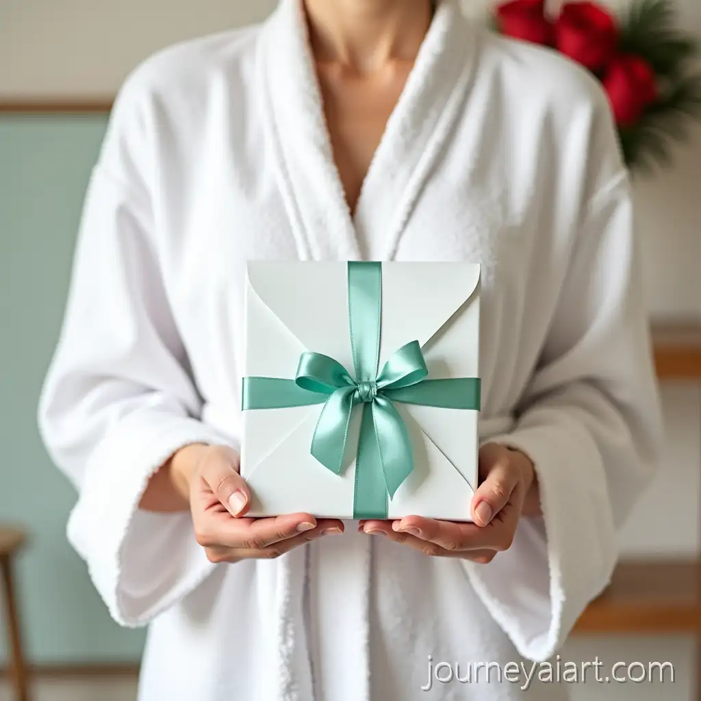 Person-Holding-GiftGift-Envelope-AI-Prompt-Envelope-with-Mint-Satin-Ribbon-Surrounded-by-Symbolic-Gifts-for-Various-Occasions