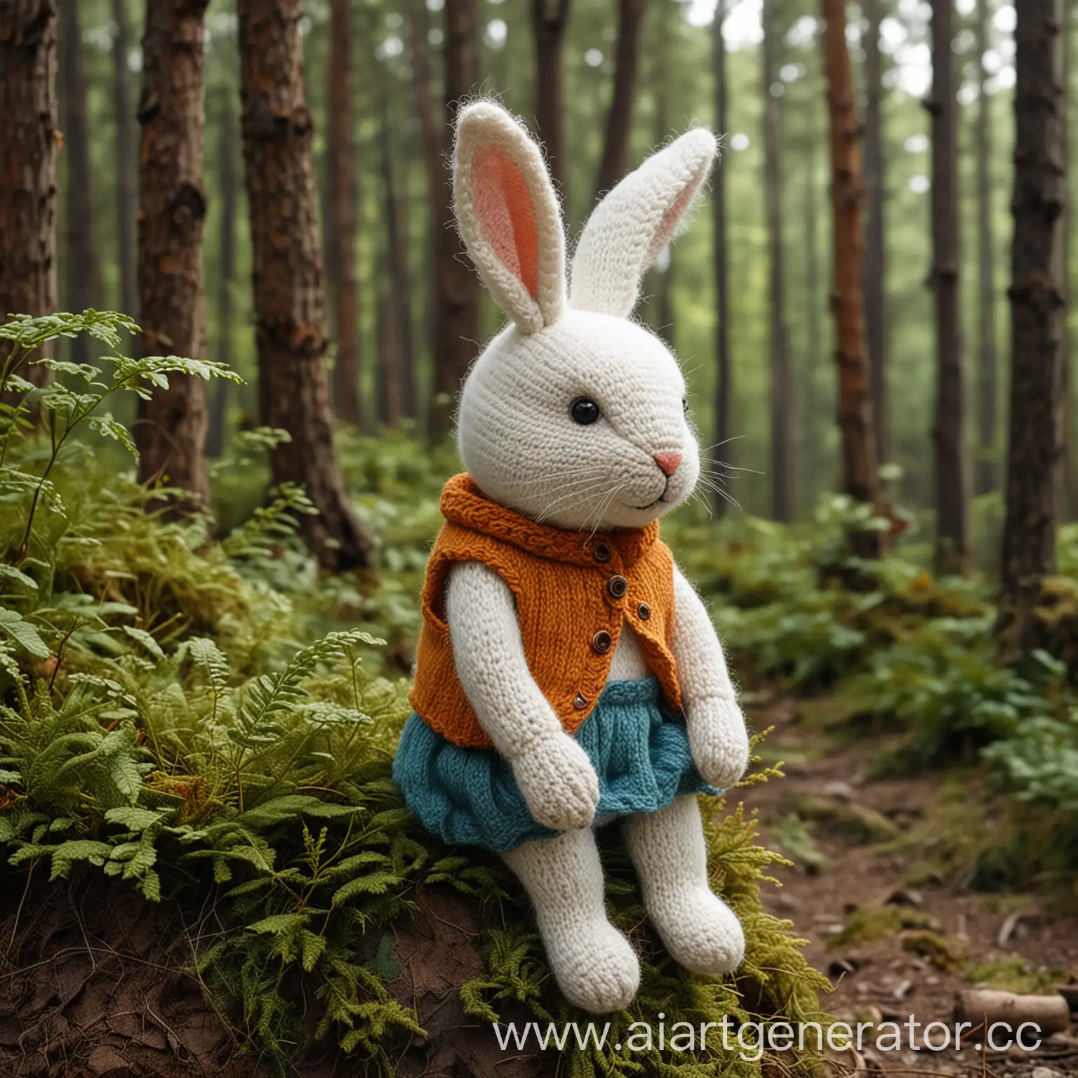 Lively-Knitted-Rabbit-at-the-Edge-of-the-Forest