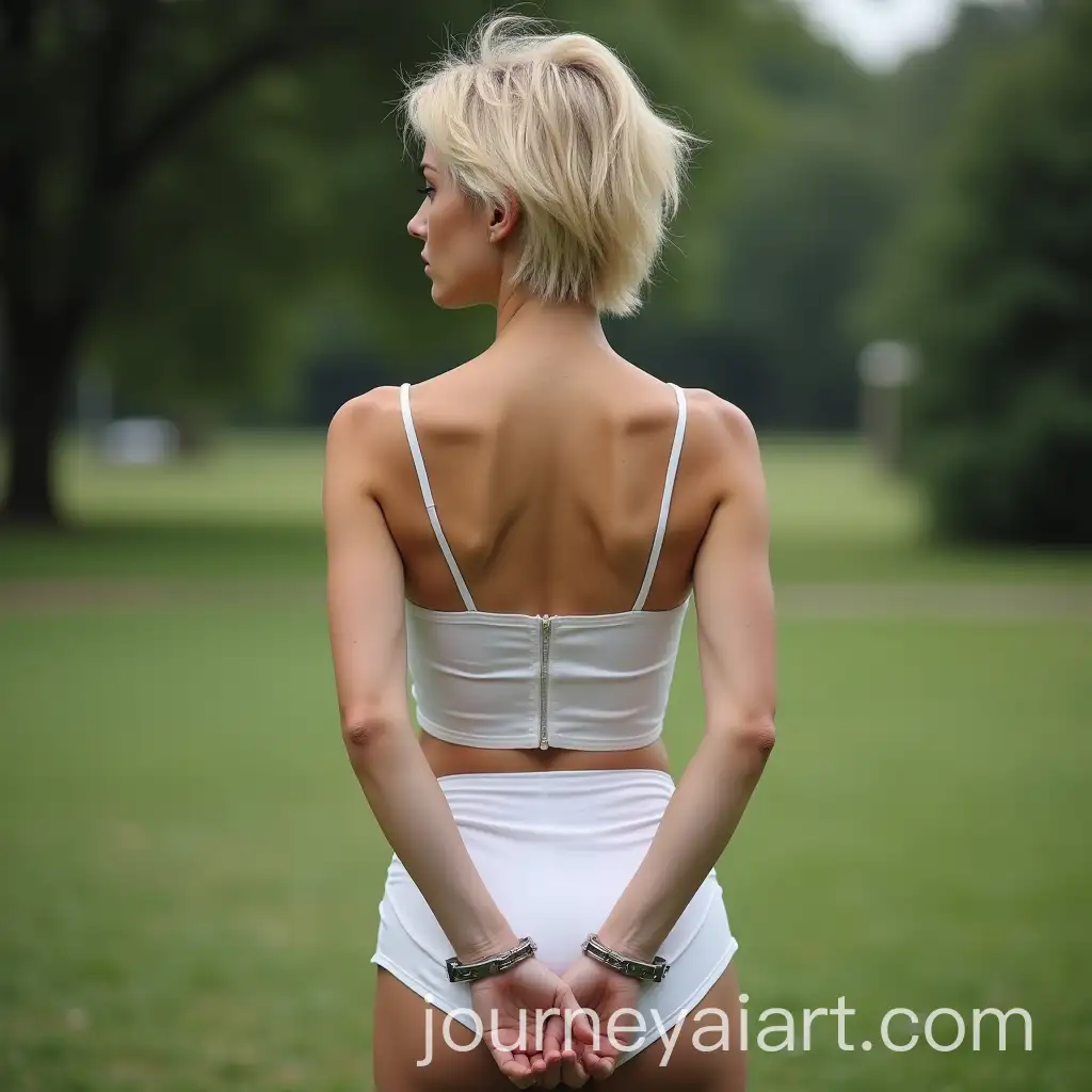 Blonde-Woman-in-Handcuffs-at-Park-with-Sad-Expression