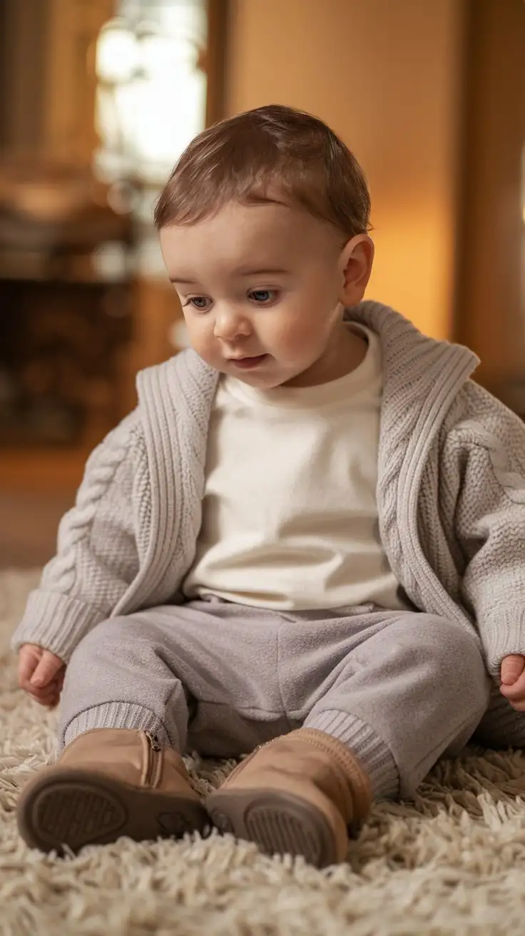 Adorable-18MonthOld-Toddler-Boy-in-Cozy-Outfit-Sitting-on-Plush-Rug