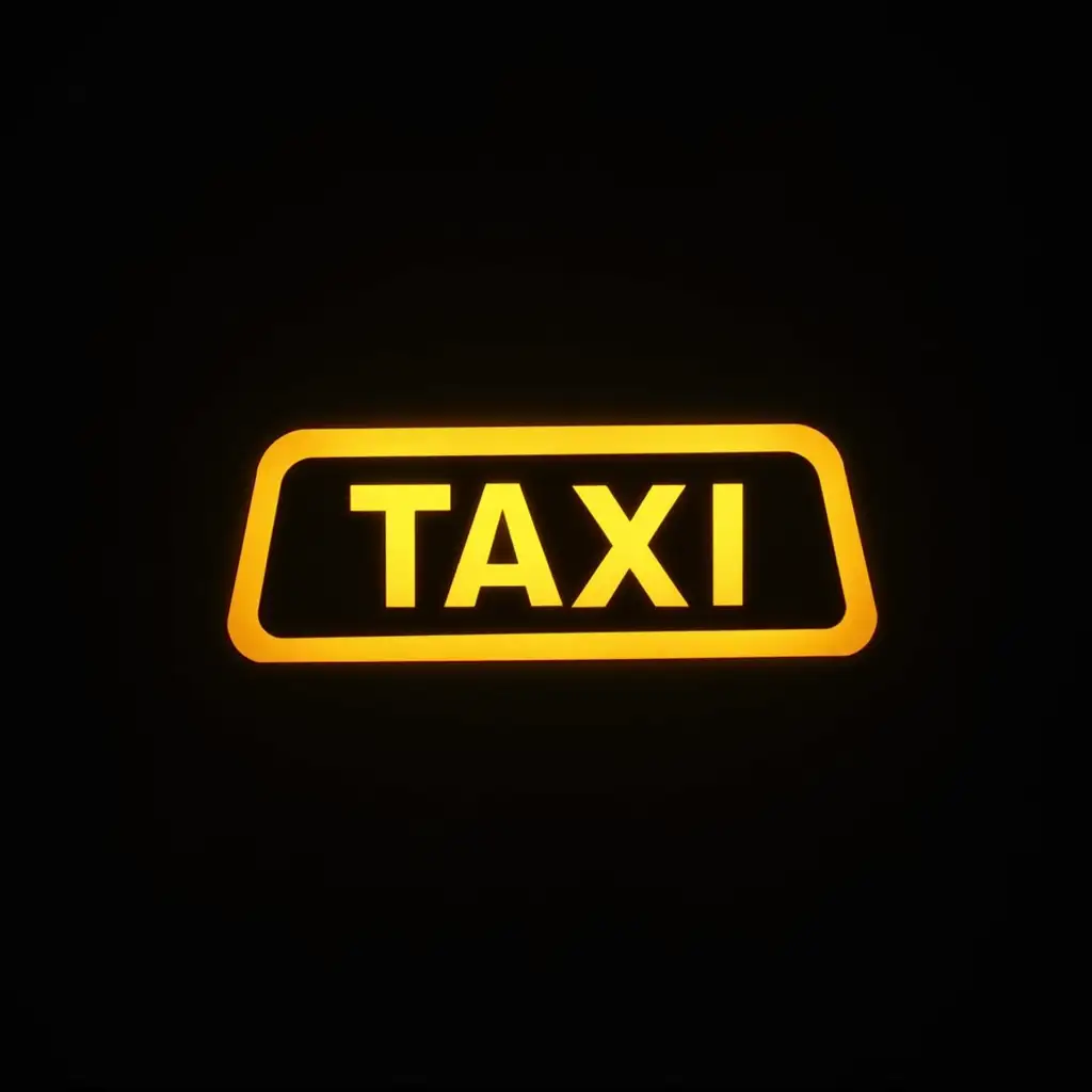 Yellow taxi driver's badge on black background. . Clear image