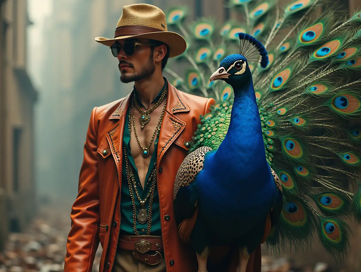 Ki fantasy a mixture of man with peacock 🐄 with fashion design