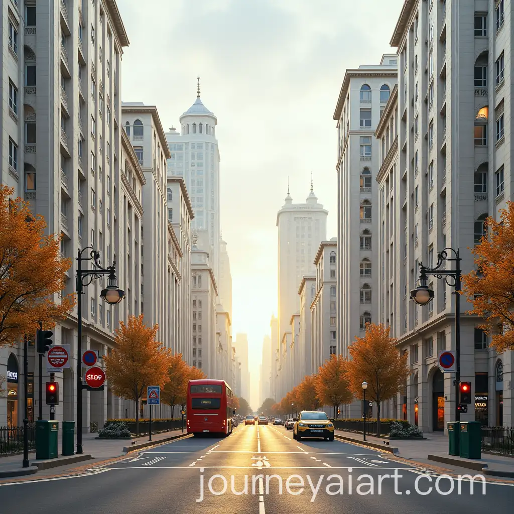 Vibrant-Downtown-London-Street-Scene-with-Islamic-Architecture-and-Red-Double-Decker-Buses