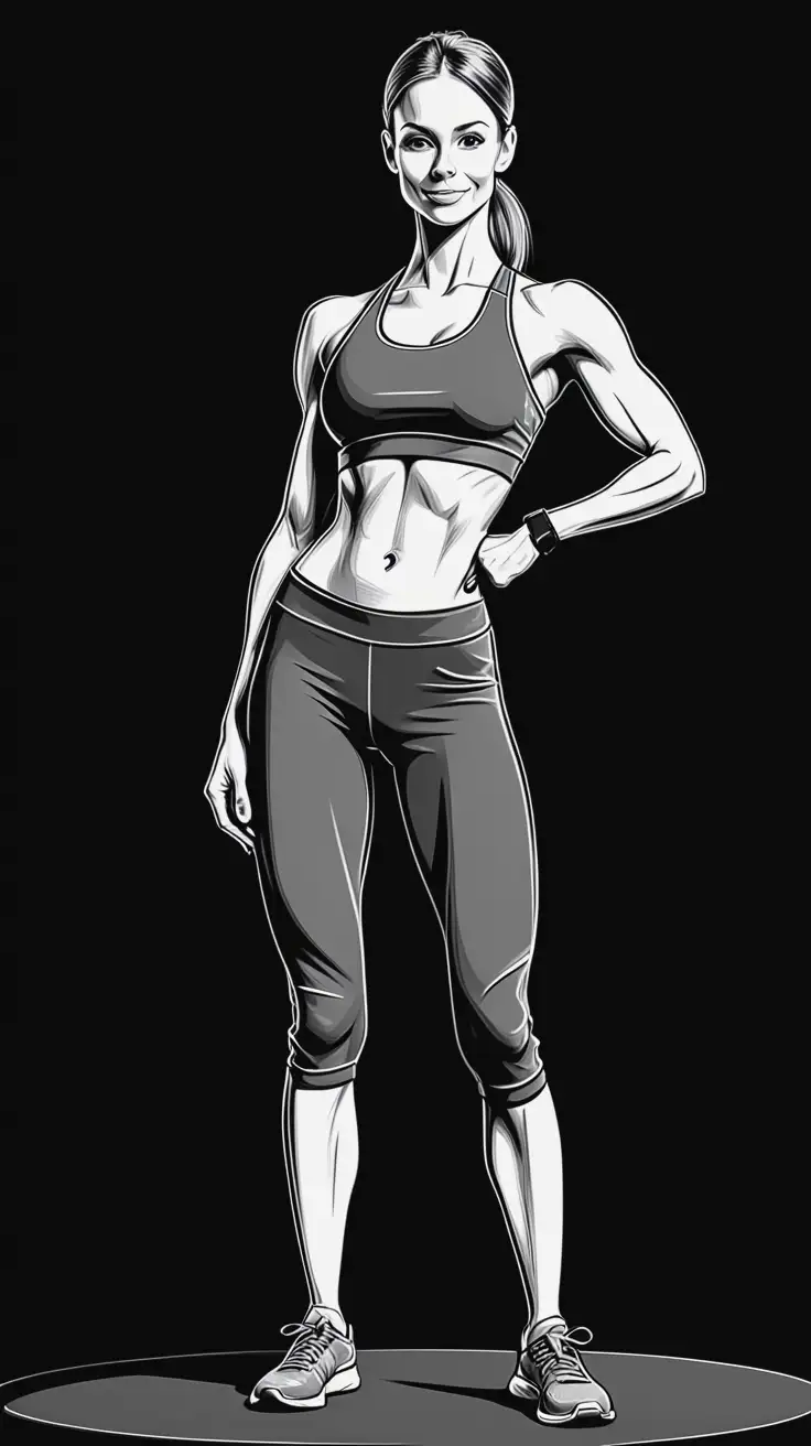 Full-Body-Portrait-of-a-Female-Fitness-Instructor-Posing-in-HandDrawn-Grey-Tones