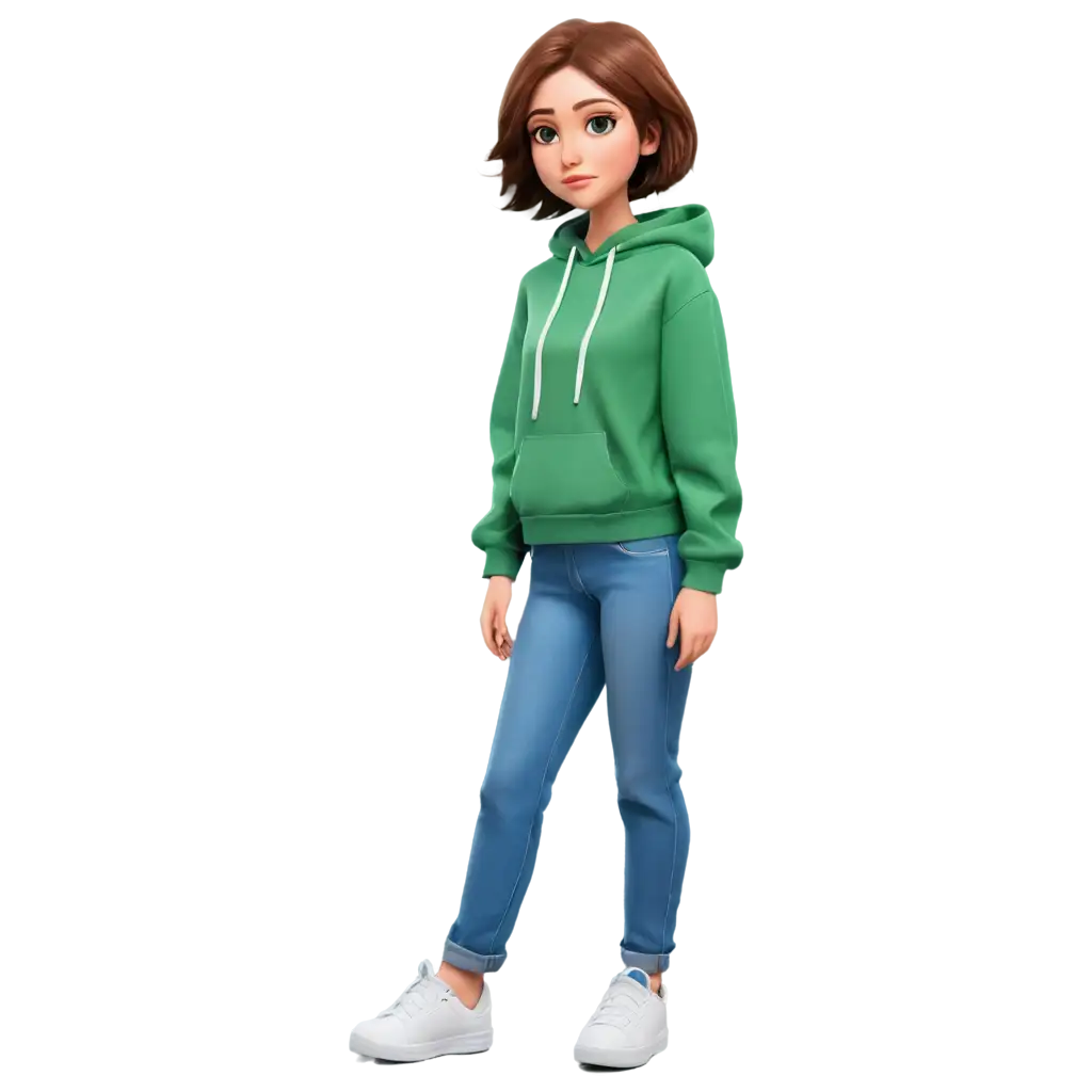 Stylish-Cartoon-Female-PNG-Short-Brown-Hair-Denim-Jeans-and-White-Sneakers