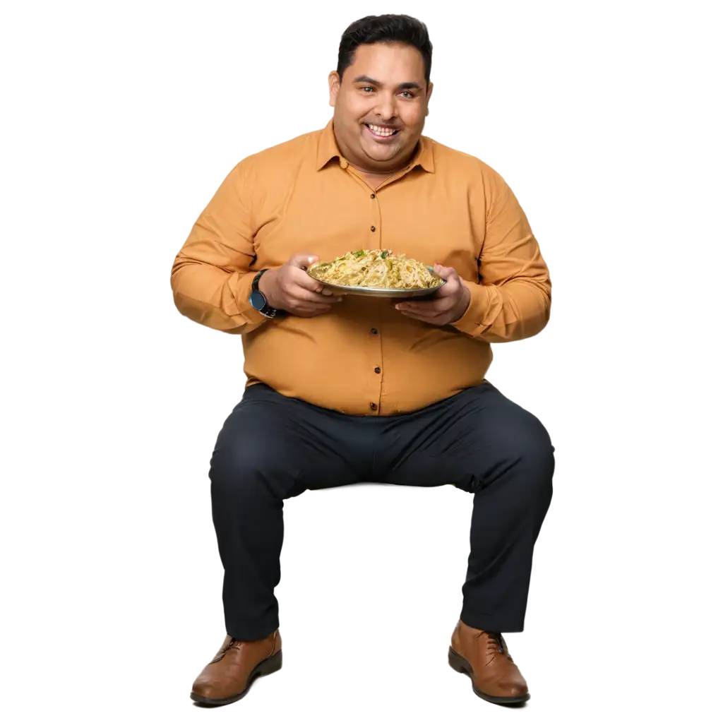 Fat-Man-Eating-Chicken-Biryani-PNG-HighQuality-Image-for-Diverse-Applications