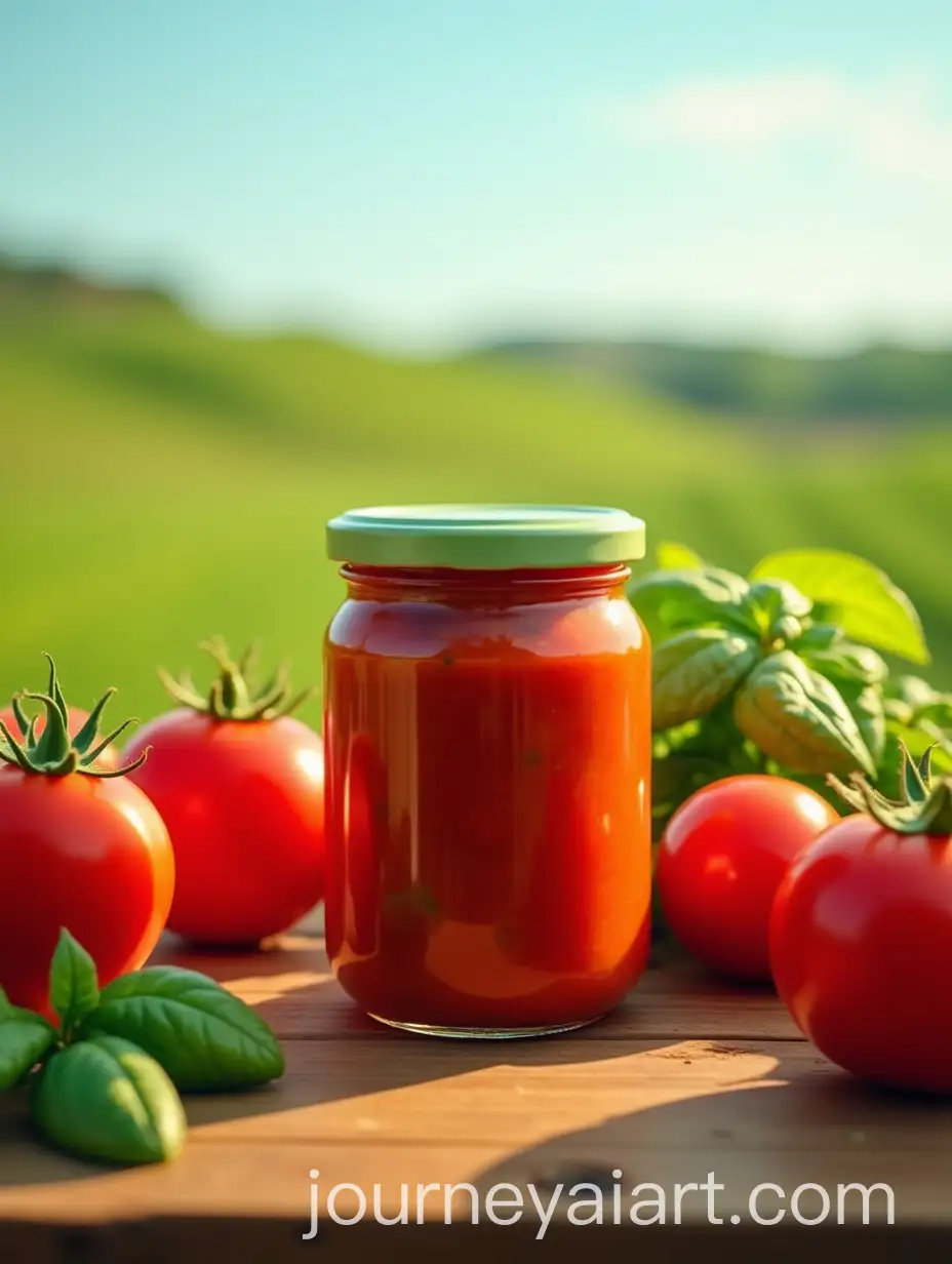 Organic-Tomato-Basil-Pasta-Sauce-with-Fresh-Tomatoes-and-Basil-in-Countryside-Setting