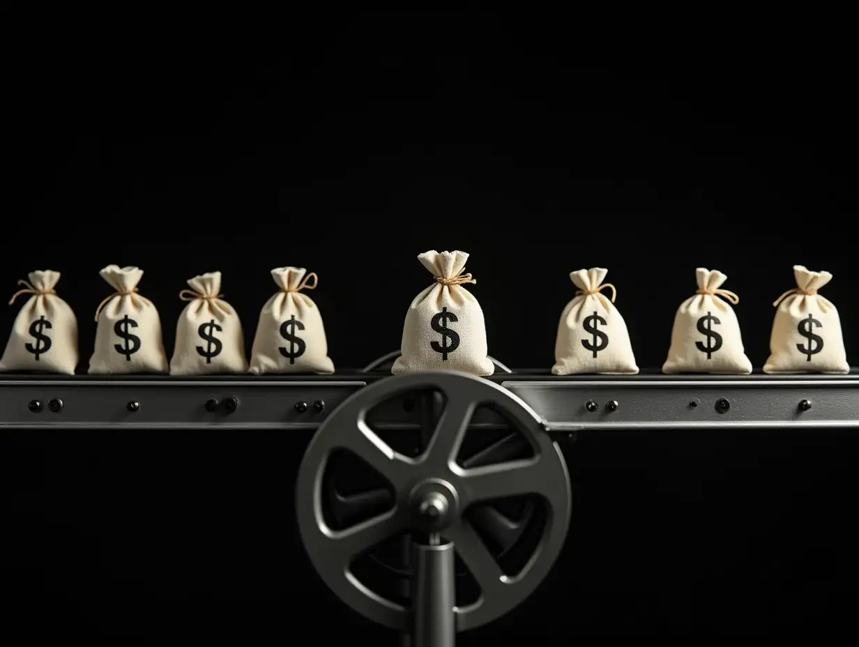 HyperRealistic-Factory-Conveyor-Belt-Transporting-Money-Bags-with-Dollar-Signs