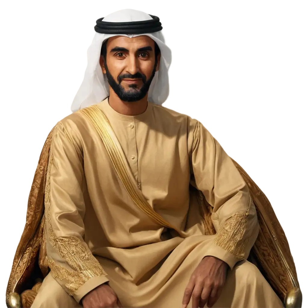 Sheikh-Mohammed-Bin-Rashid-Al-Maktoum-Sitting-on-a-Golden-Chair-HighQuality-PNG-Image