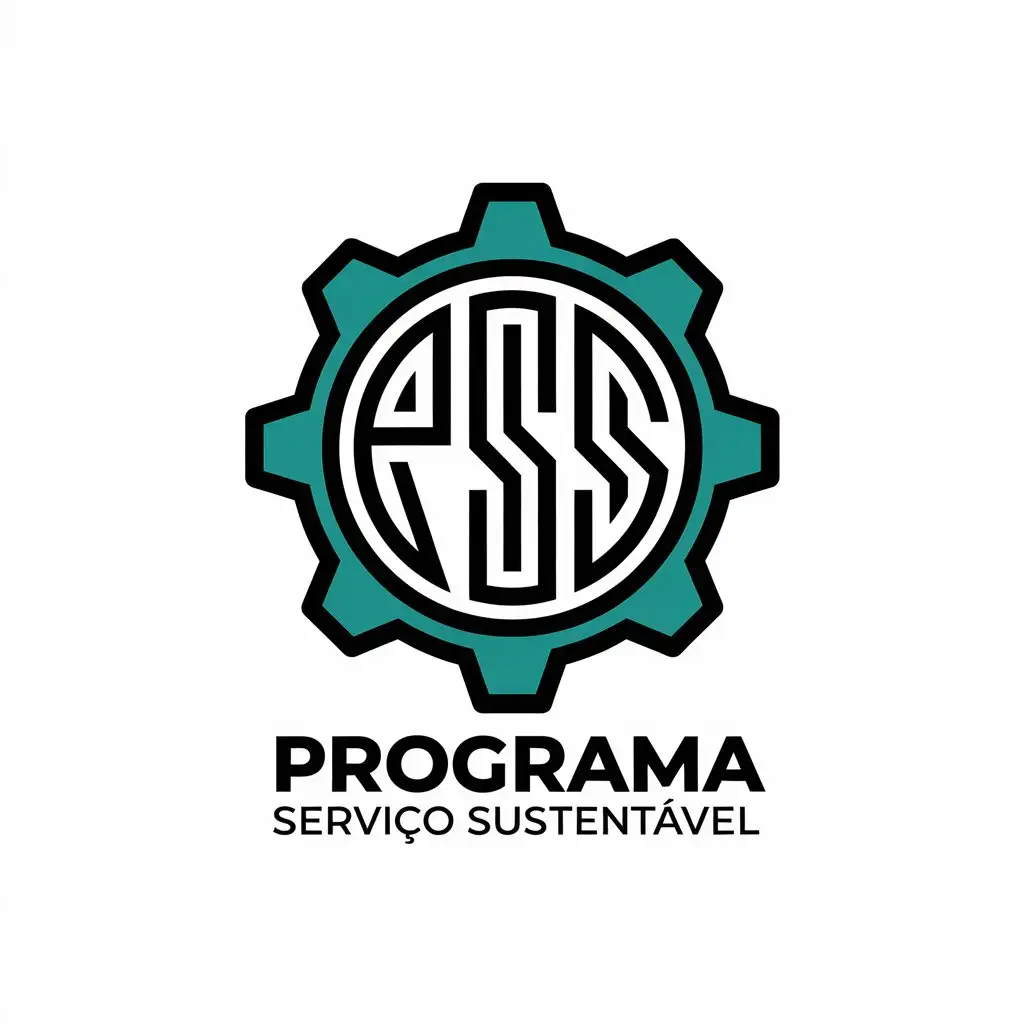 a vector logo design,with the text "Programa Serviço Sustentável", main symbol:Modern logo with the letters PSS end a gear around it,Moderate,clear background