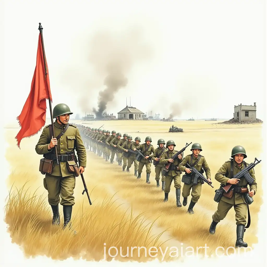 Infantry-Charge-Across-a-WarTAI-Image-Prompt-Expansionorn-Field-with-Soldiers-and-Red-Flag