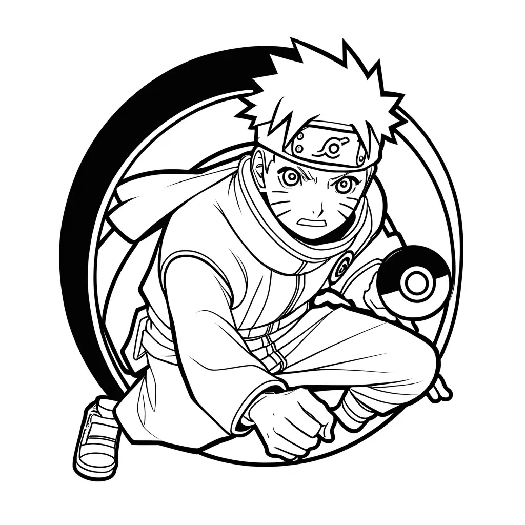 Naruto-Holding-a-Pokeball-in-a-Simple-Black-and-White-Coloring-Page