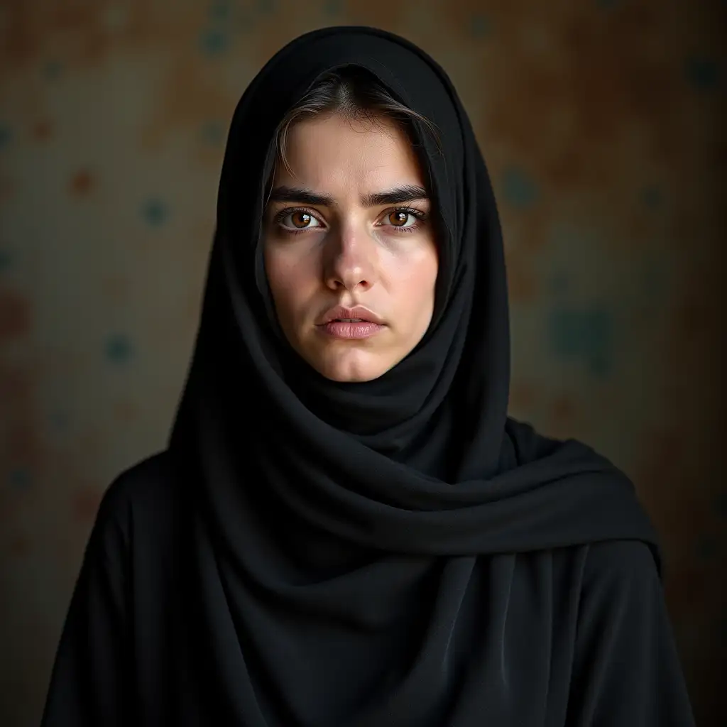 Frightened Iraqi Woman in Traditional Attire