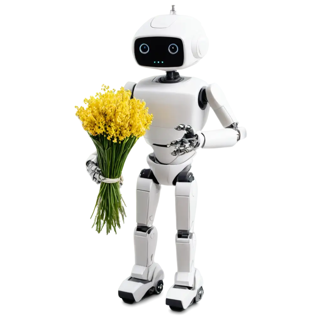 PNG-Image-White-Anthropogenic-Robot-Holding-a-Bouquet-of-Rapeseed