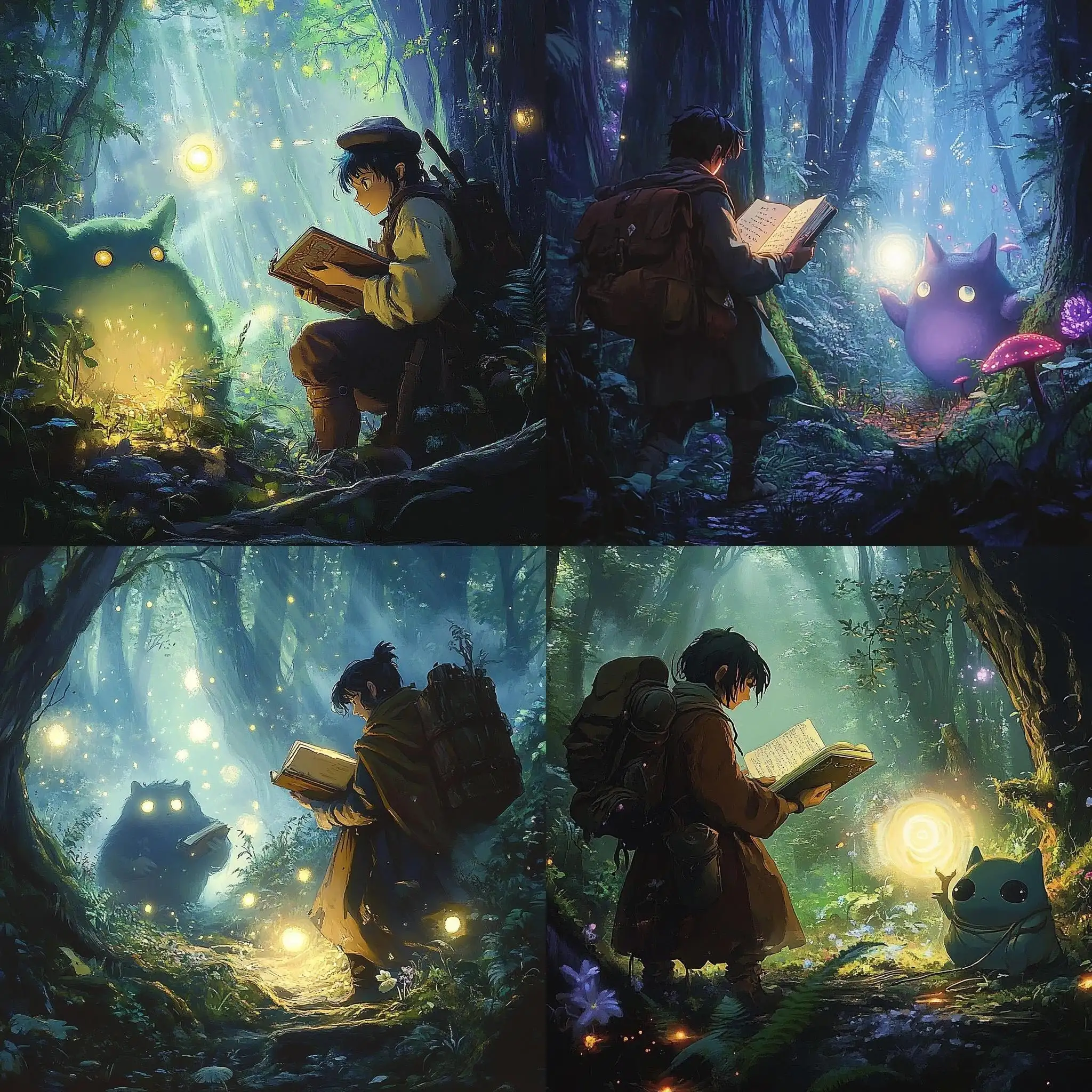Lone-Adventurer-in-Enchanted-Forest-with-Magical-Tome-and-Glowing-Fungi