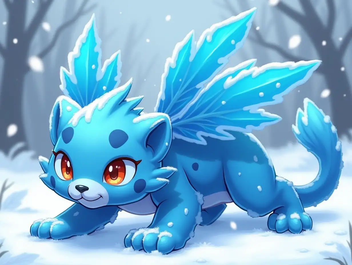 a blue icy jaguar with blue wings with ice and snow on them that is a pokemon