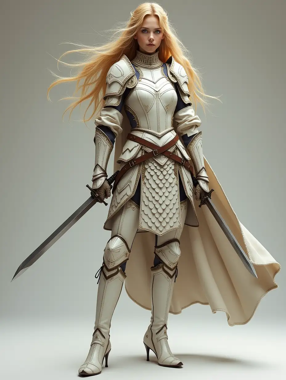 Young-Female-Warrior-in-White-Scale-Mail-Armor-with-Twin-Swords