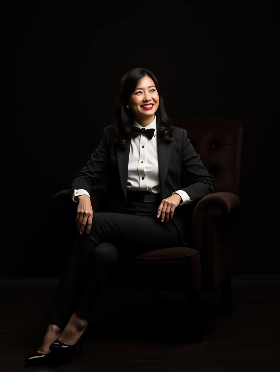 Elegant-Senior-Chinese-Woman-in-Formal-Tuxedo-Smiling-at-Night