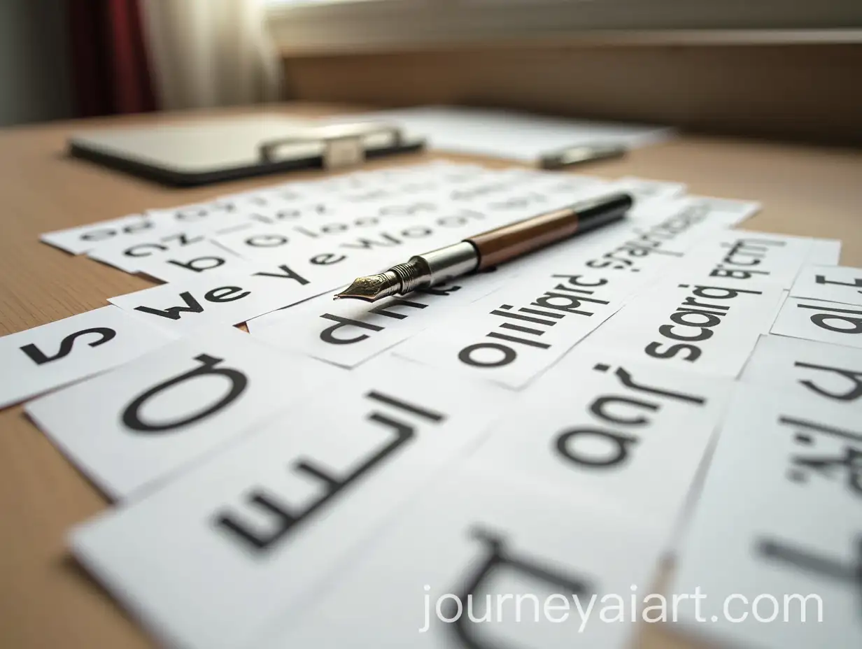 Vintage-Wooden-Table-Covered-in-Scattered-Letters-with-Ink-Pen