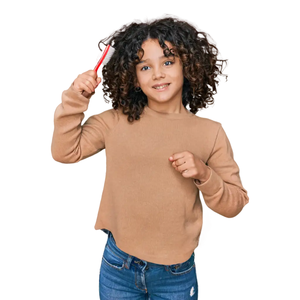 HighQuality-PNG-Image-LightSkinned-CurlyHaired-Girl-Brushing-Her-Hair