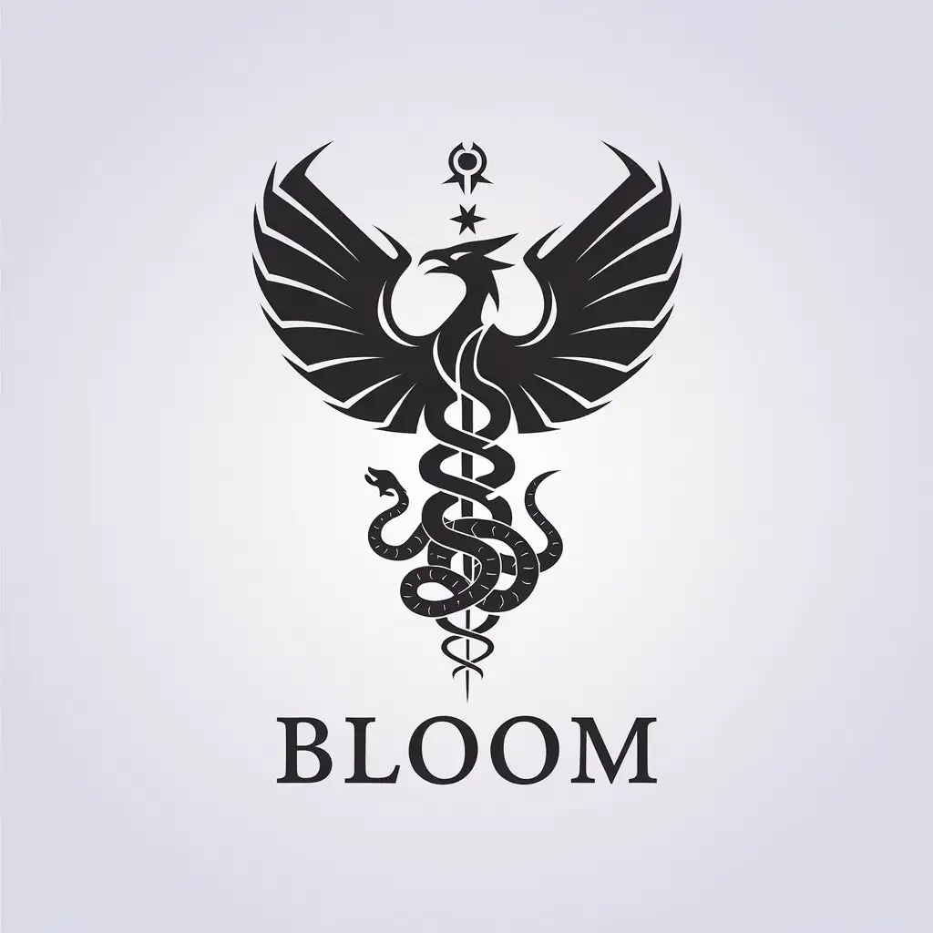 LOGO Design for Bloom Occult IcebirdPhoenix with Magi Staff and Hydra Ideal for Medical and Dental Industry