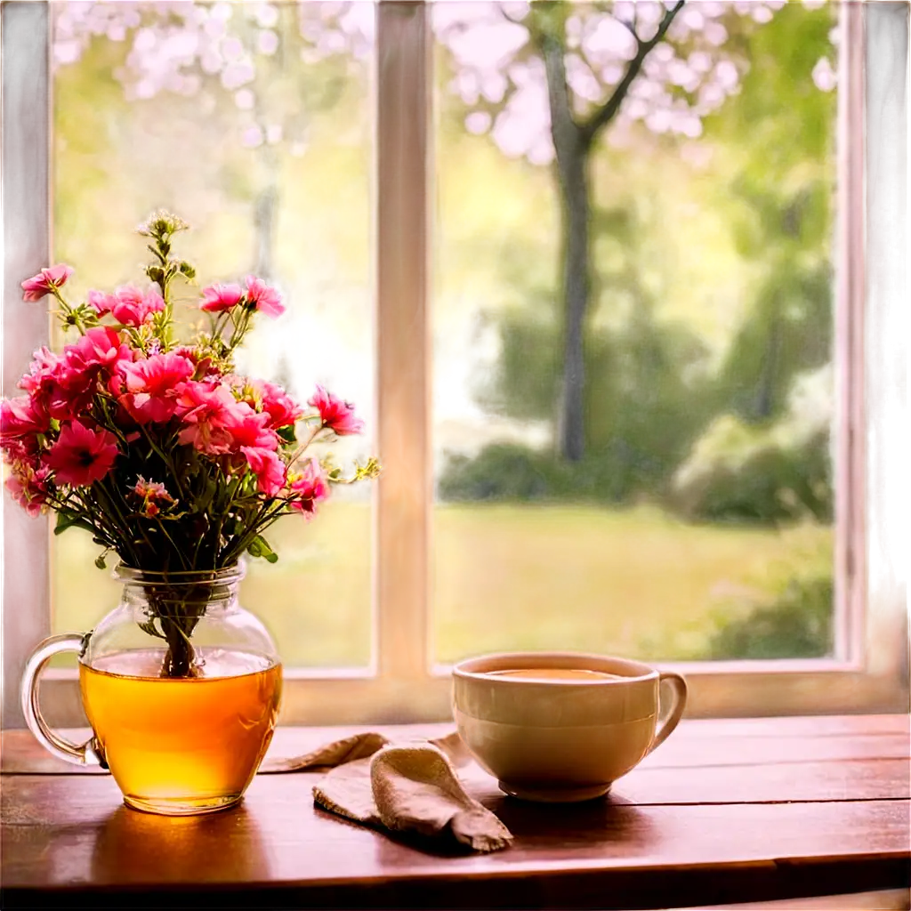 Serene-Morning-Scene-with-Herbal-Tea-and-Blossoming-Trees-PNG-Image-for-Calm-Comfort