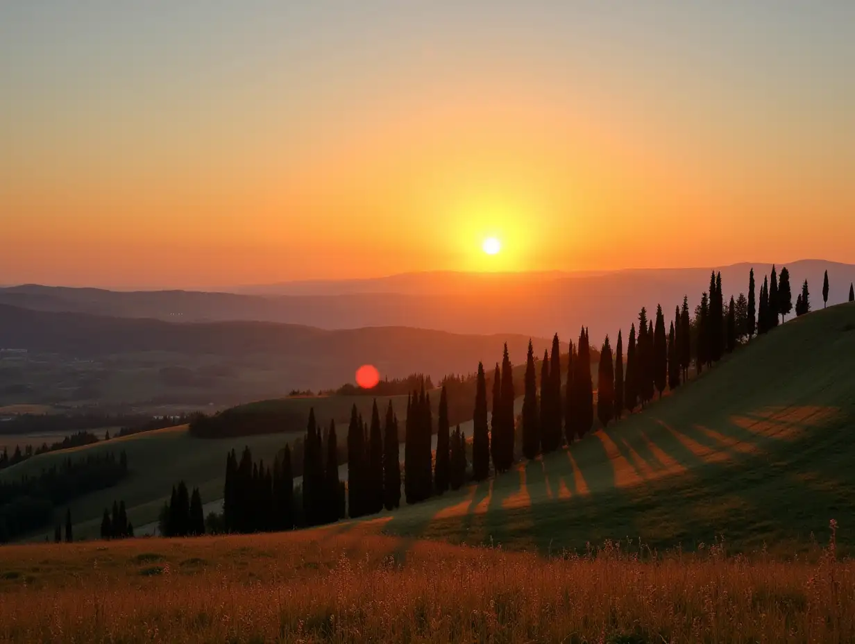 Sunset-Magic-in-Tuscany-Pine-Avenue-in-Asciano-Hills