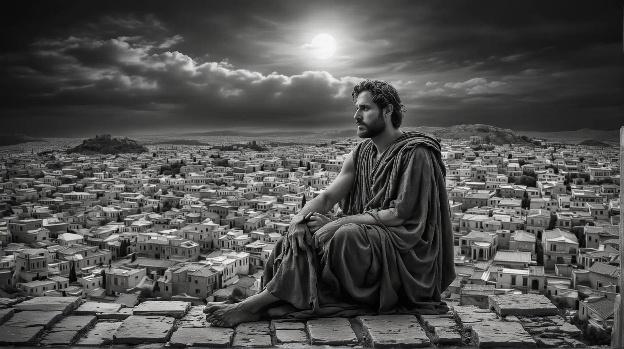 Stoic Philosopher Contemplating Ancient Cityscape