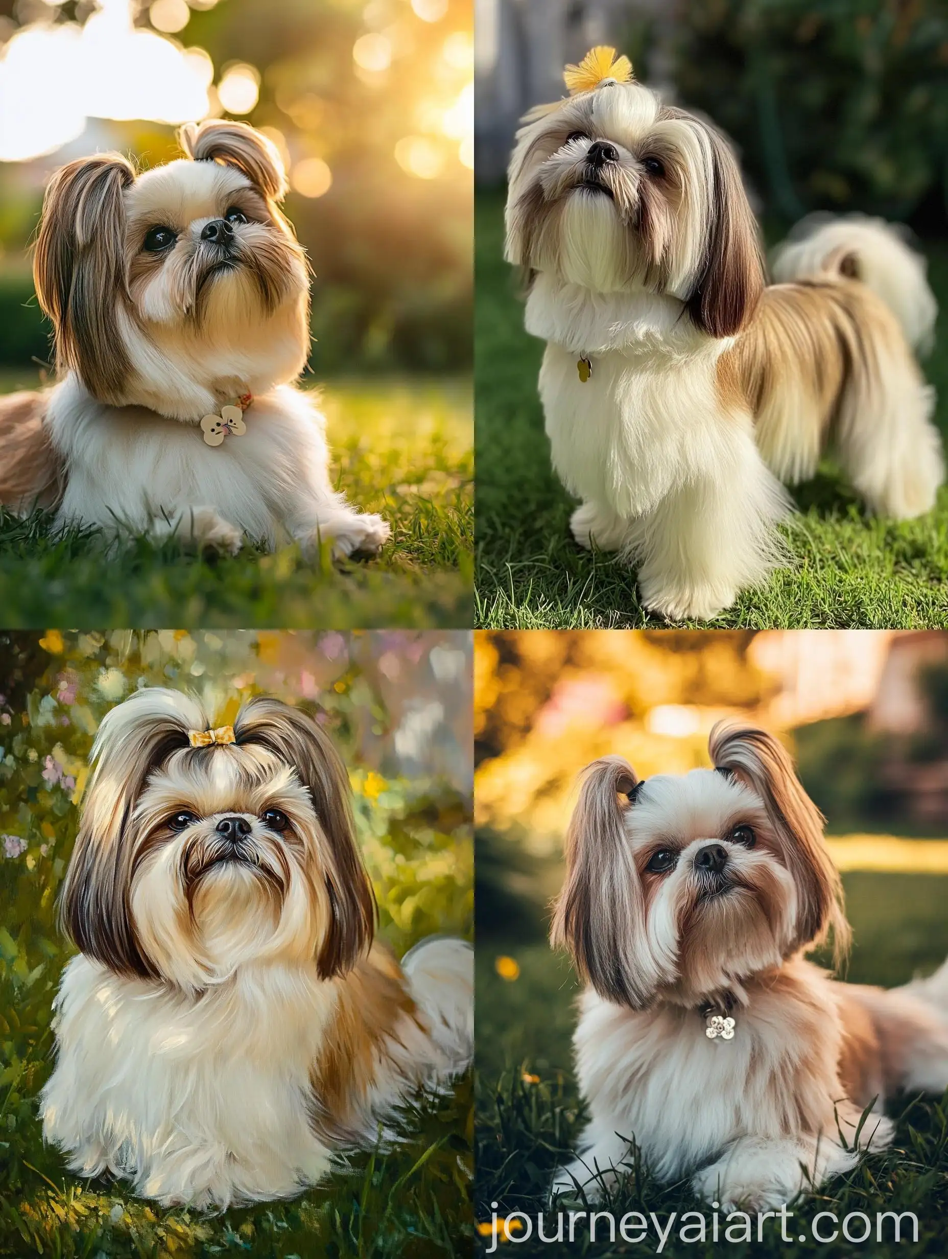Shih-Tzu-Dog-Enjoying-Morning-Sunshine-on-Garden-Grass