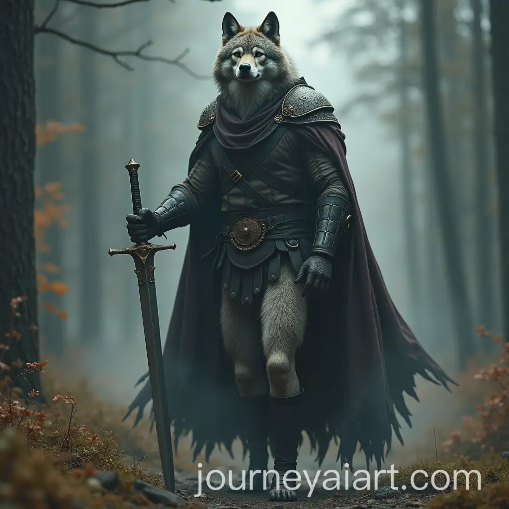 Humanoid-Wolf-Warrior-Brandishing-a-Sword-in-an-Epic-Landscape