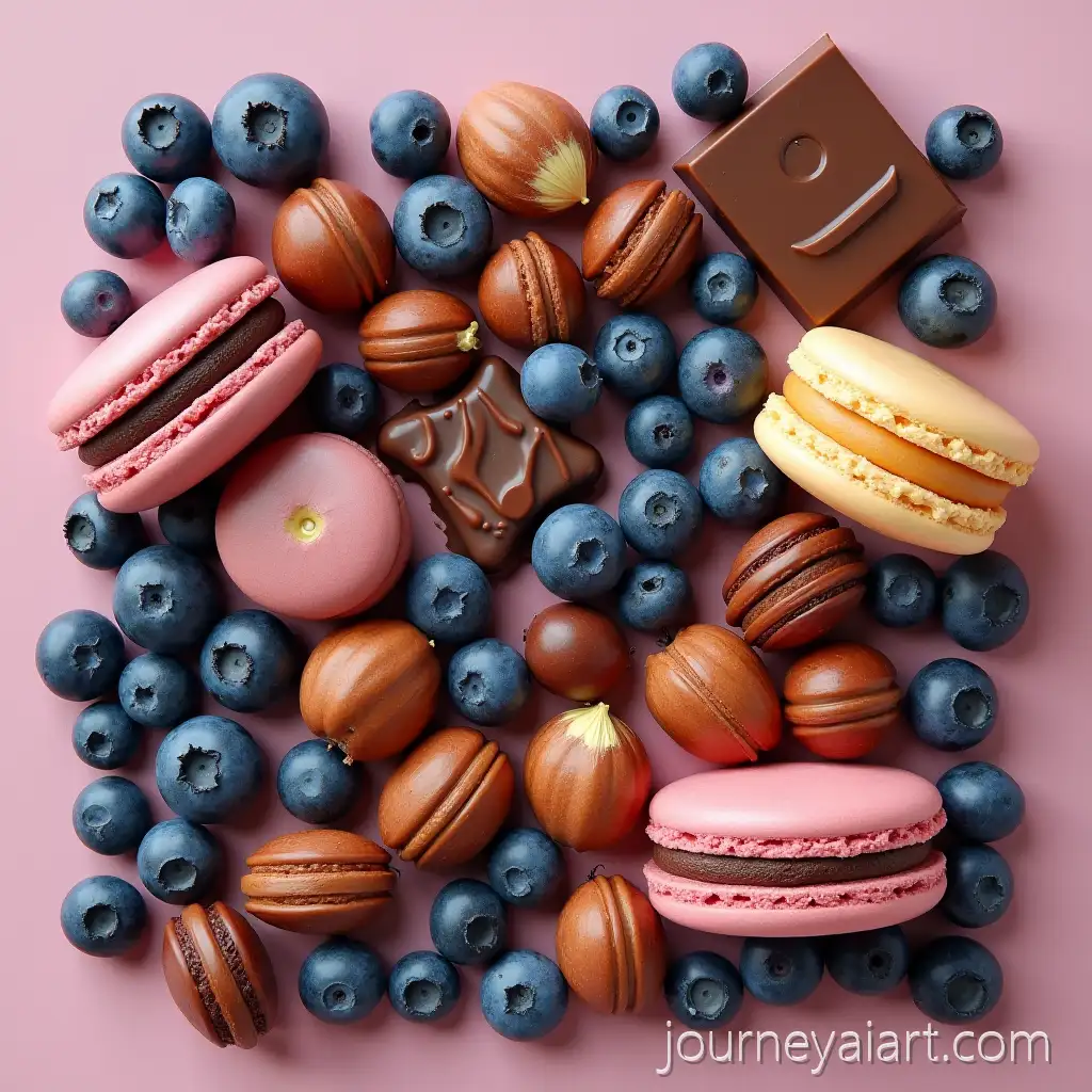 Luxurious-Flat-Lay-with-Milk-ChocolateChocolate-and-Blueberry-Flat-Lay-Blueberries-Hazelnuts-and-Macarons