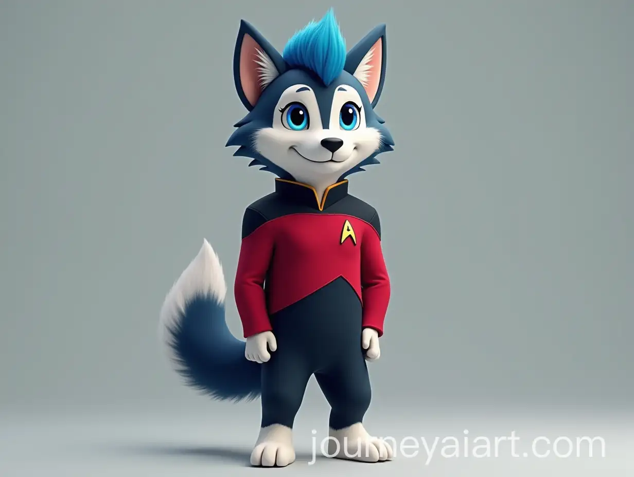 Anthropomorphic-Husky-in-Starfleet-Uniform-with-Blue-Mohawk