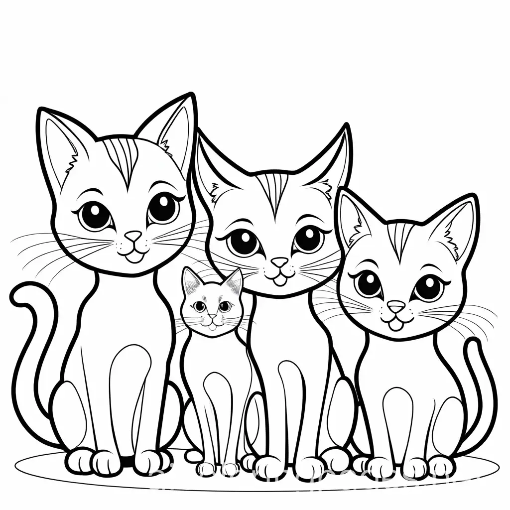 Friendly-Cartoon-Character-with-Three-Cats-Coloring-Page