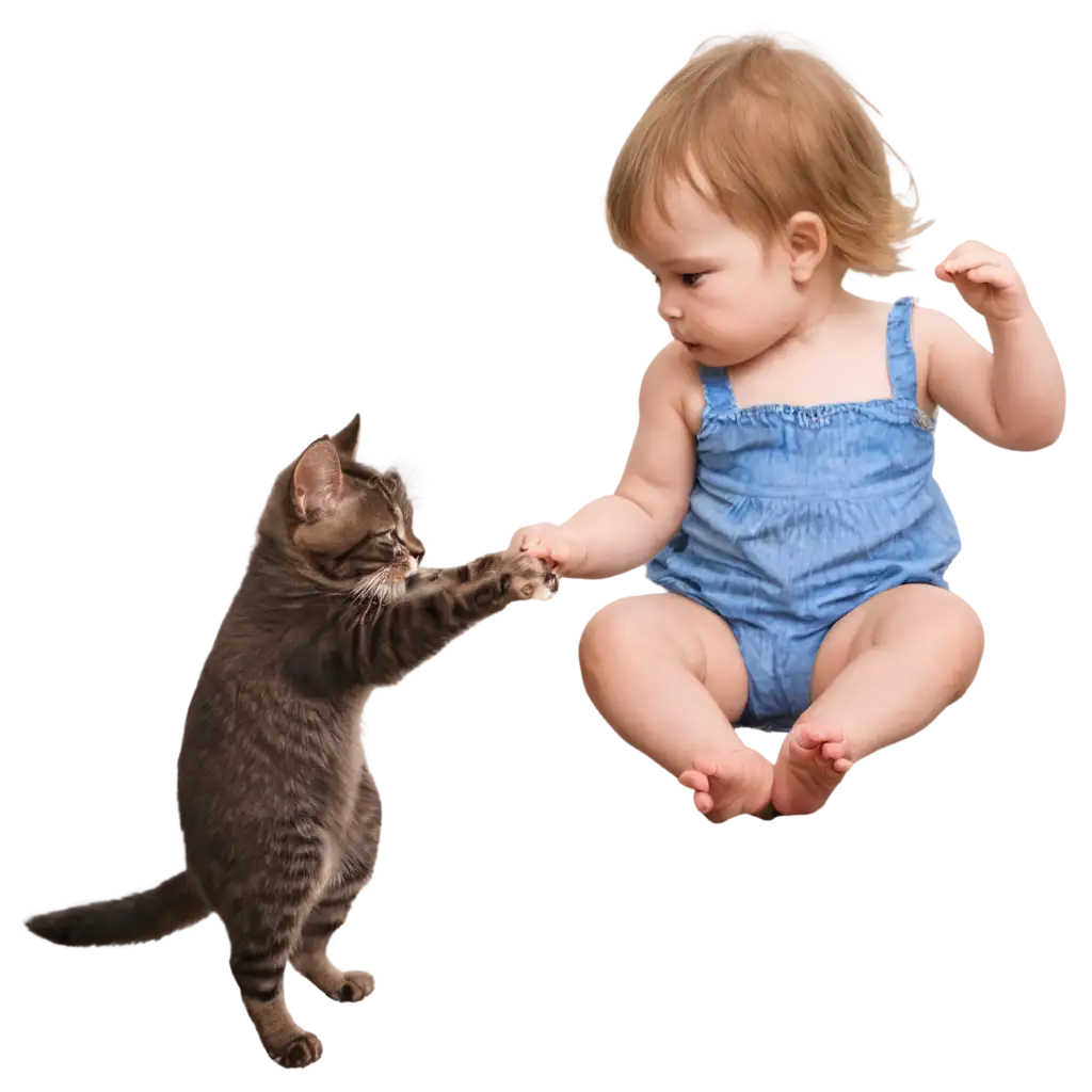 Two-Cats-Play-with-Baby-Girl-PNG-Image-HighQuality-and-Playful-Representation