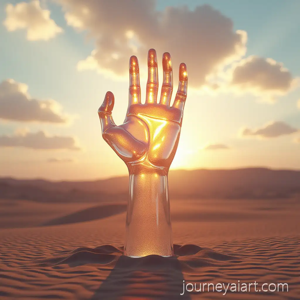 Surreal-Transparent-Hands-Sculpture-RisingSurreal-Transparent-Hands-Sculpture-from-the-Desert-at-Sunset