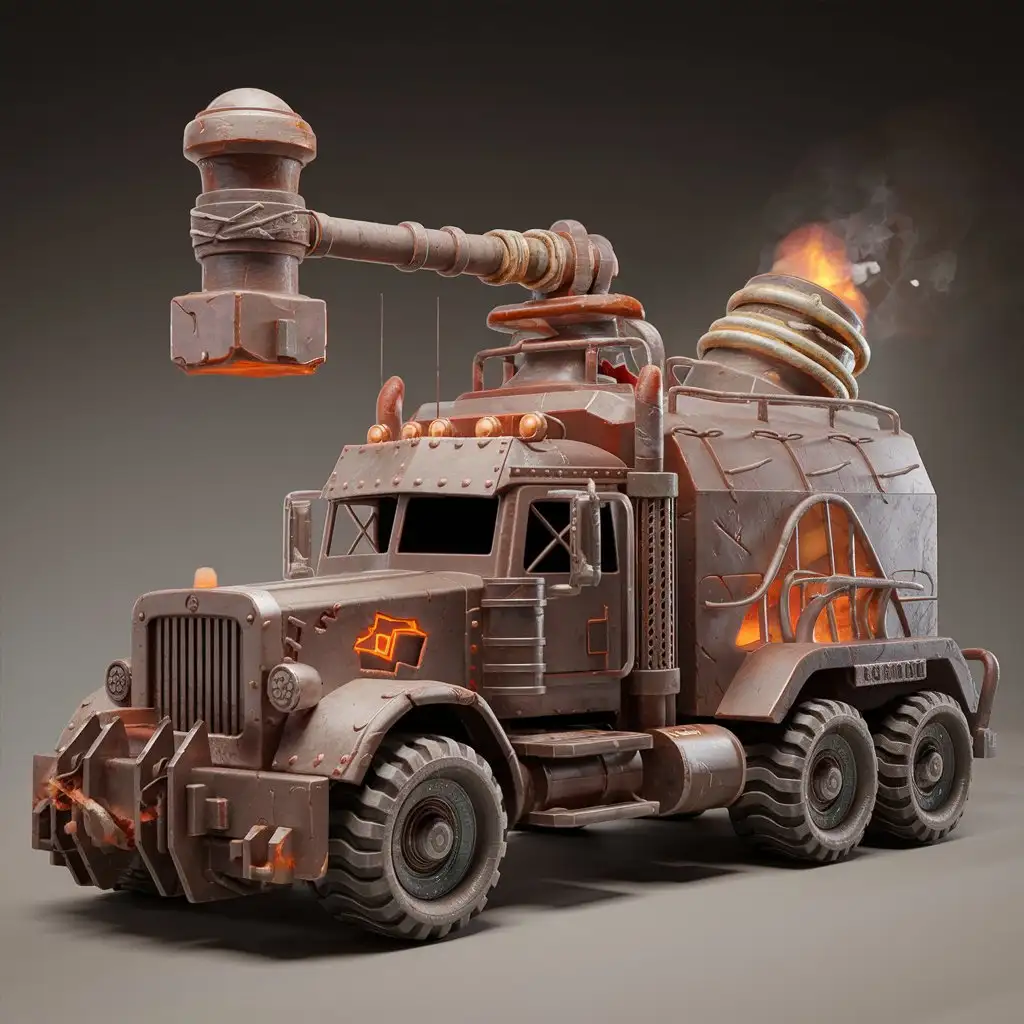 Gritty Claymation StopMotion Art Style Industrial Blacksmiths Forge Truck