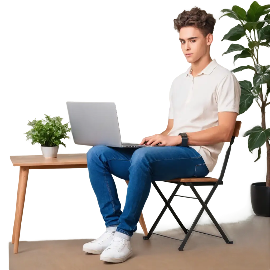 Young-Man-Working-at-Desk-with-Laptop-Cozy-Workspace-PNG-Image-for-Professional-and-Personal-Use