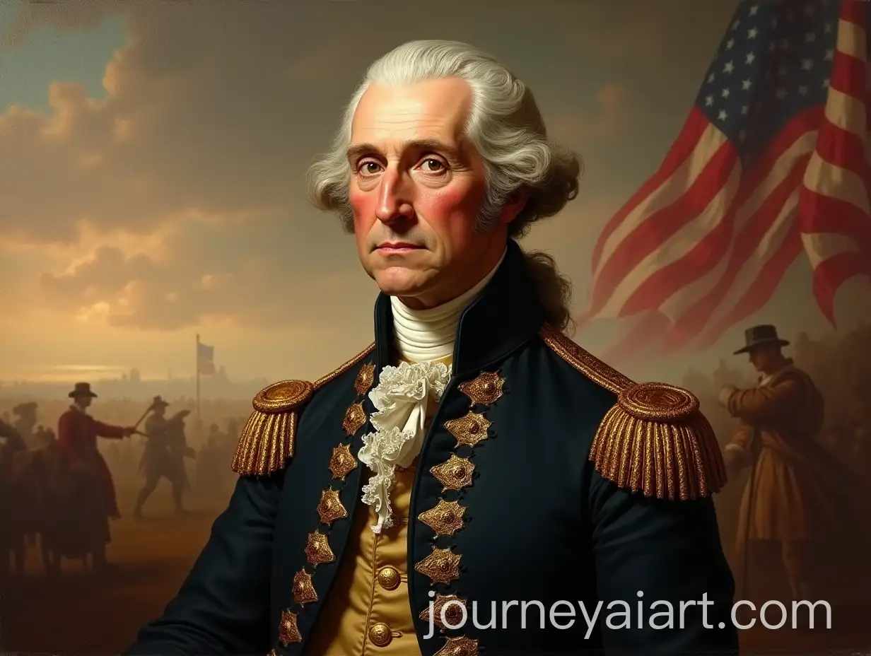 George-Washington-in-Colonial-Military-Uniform-with-Battlefield-Background