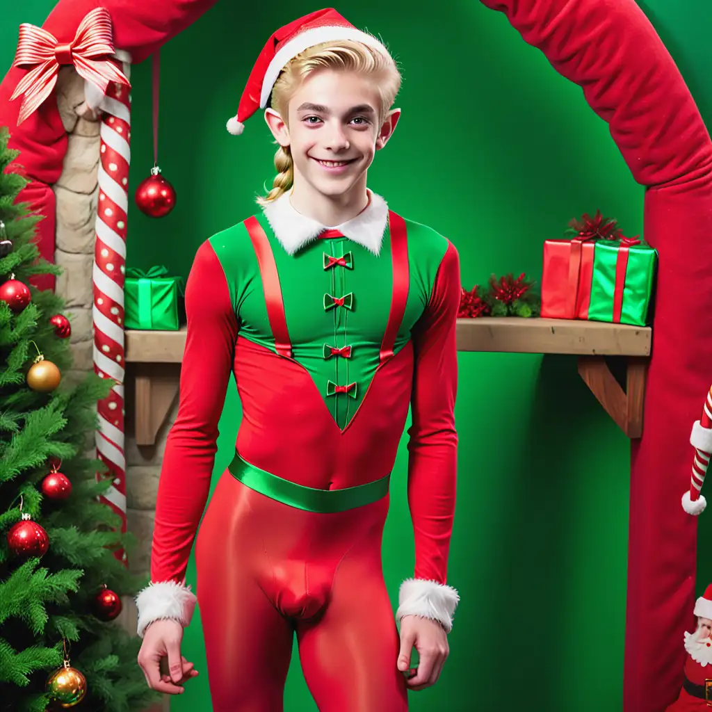 Smiling-Young-Elf-in-Santas-Grotto-with-Braided-Hair-and-Pixie-Boots