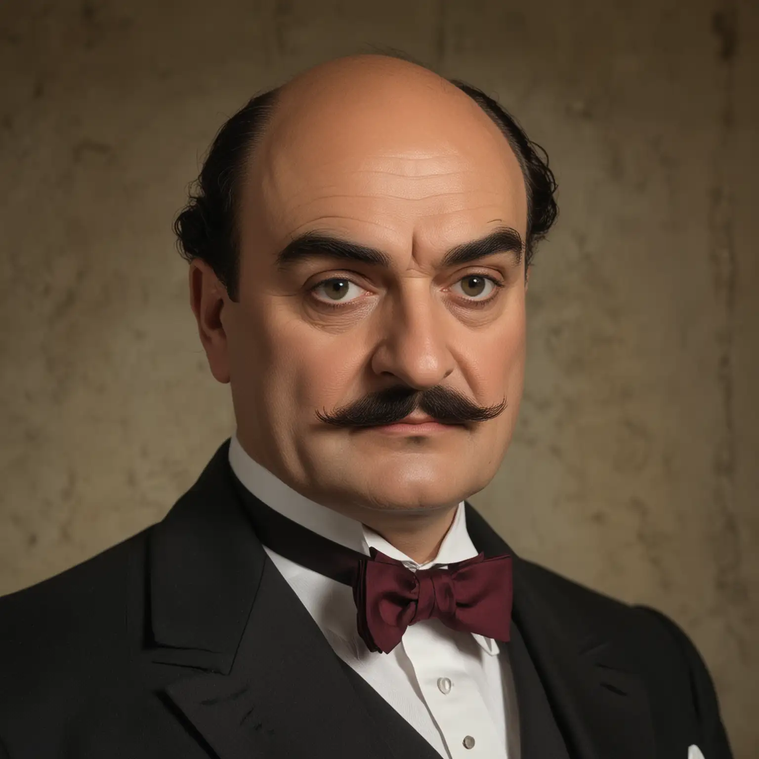 Portrait of Detective Hercules Poirot with Mysterious Expression