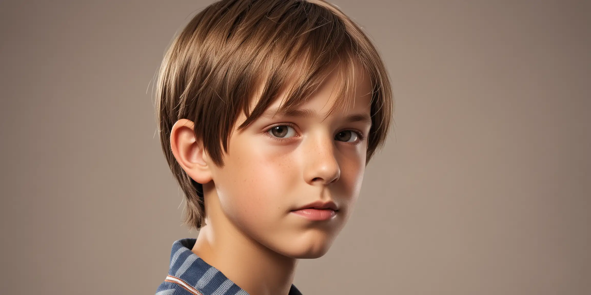 Hyper Realistic Portrait of an ElevenYearOld Boy with Smooth ShoulderLength Hair