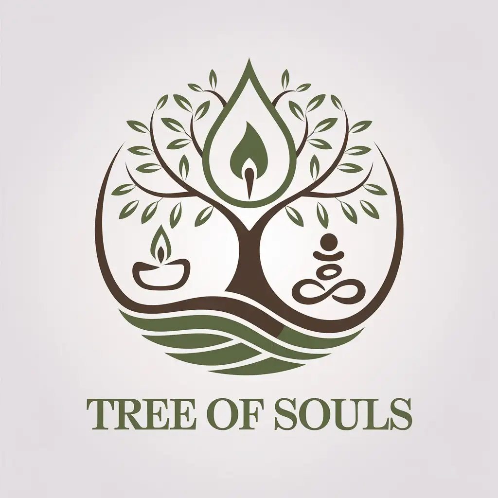 a vector logo design,with the text "Tree of Souls", main symbol:Candle, tree, meditation,Minimalistic,be used in Beauty Spa industry,clear background