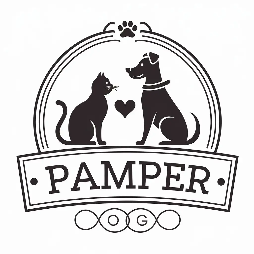 a vector logo design,with the text "pamper", main symbol:cat dog cat,Moderate,be used in Animals Pets industry,clear background