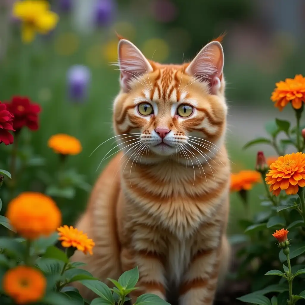 Ginger-Cat-Amongst-Colorful-Flowers-in-a-Lush-Garden