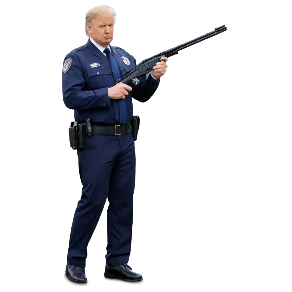 Donald-Trump-in-Police-Uniform-with-Shotgun-PNG-Image-for-Versatile-Use