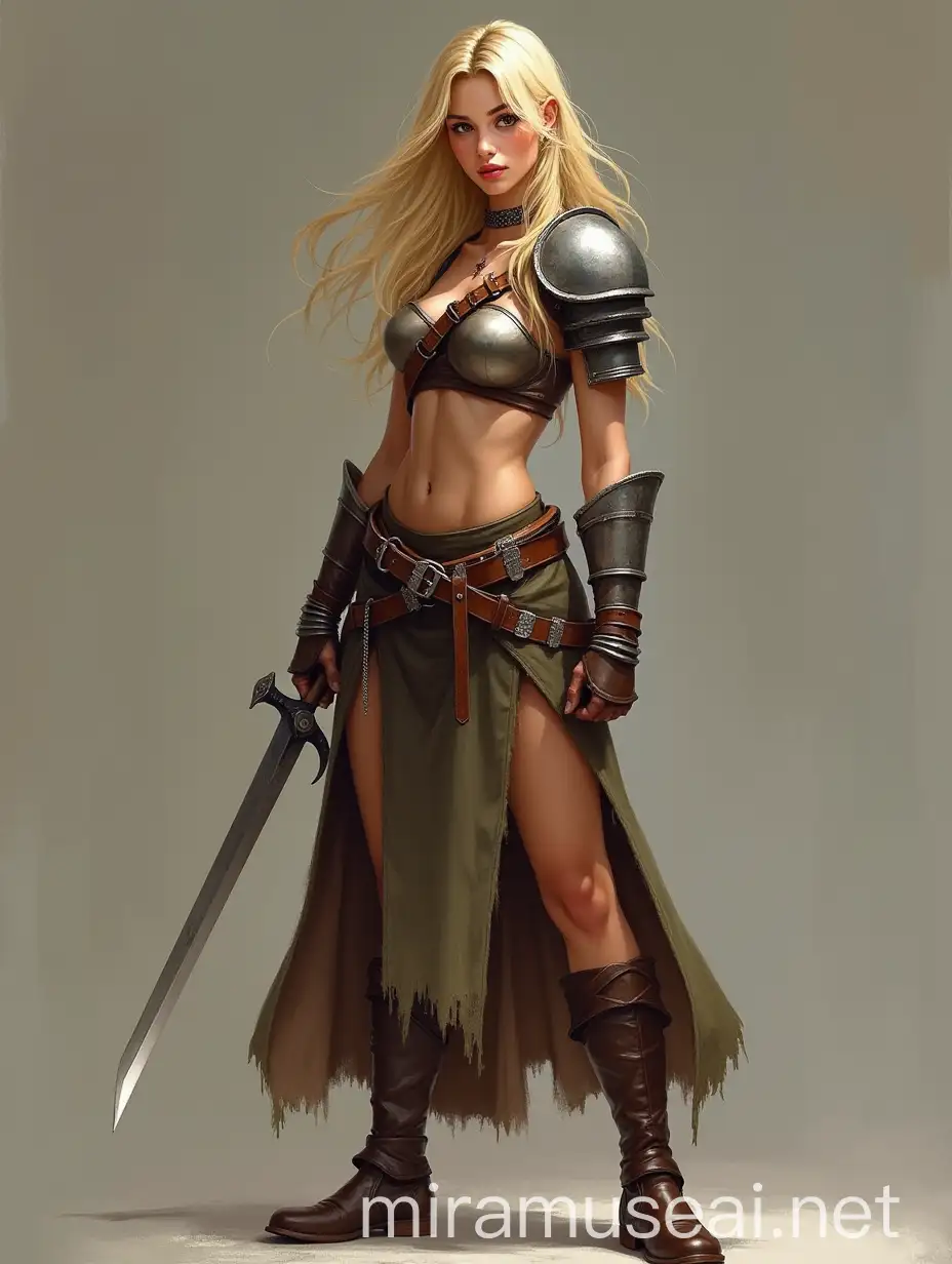 Blonde Woman Warrior in Leather Armor