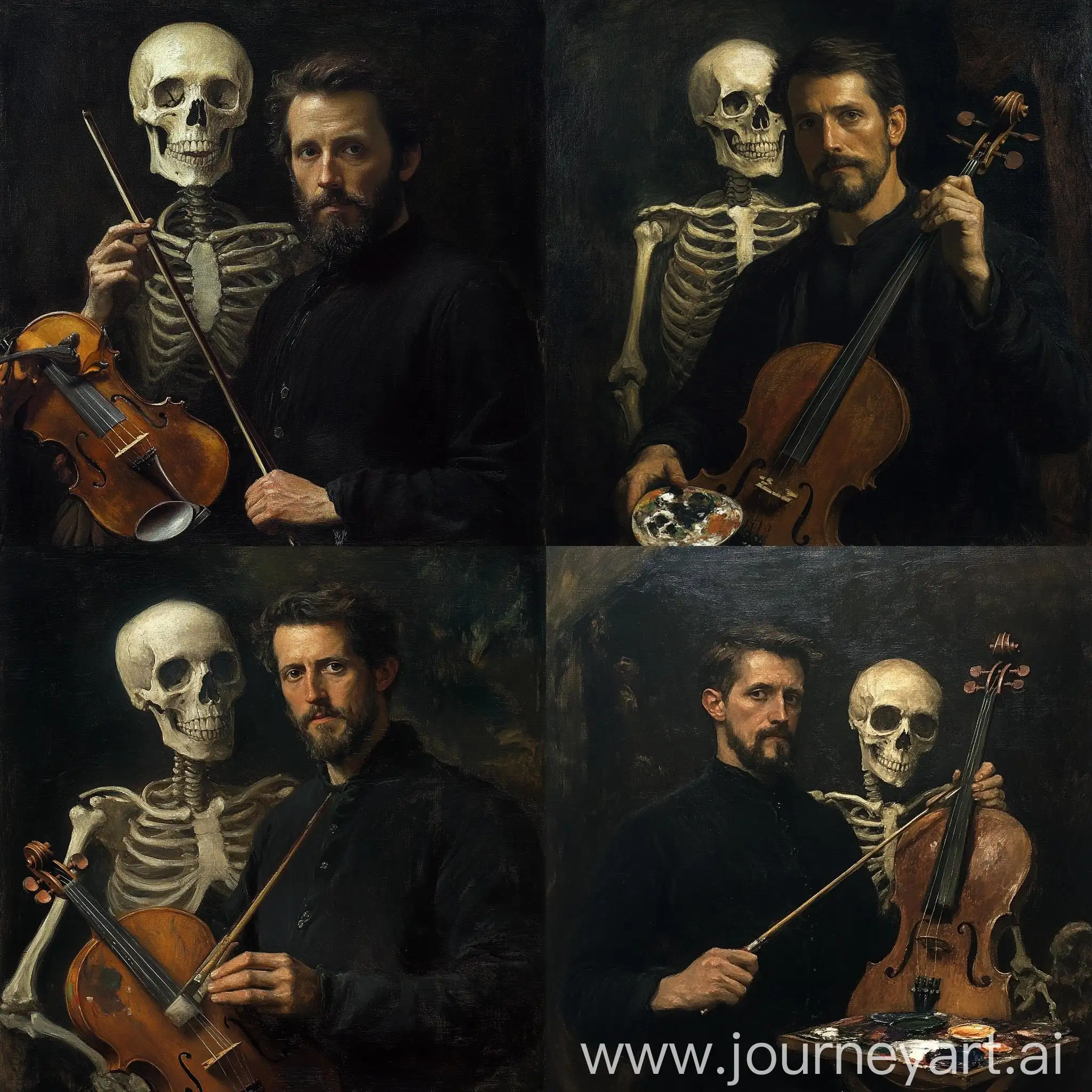 Dramatic-1800s-Oil-Painting-Artist-with-Skeleton-Violinist