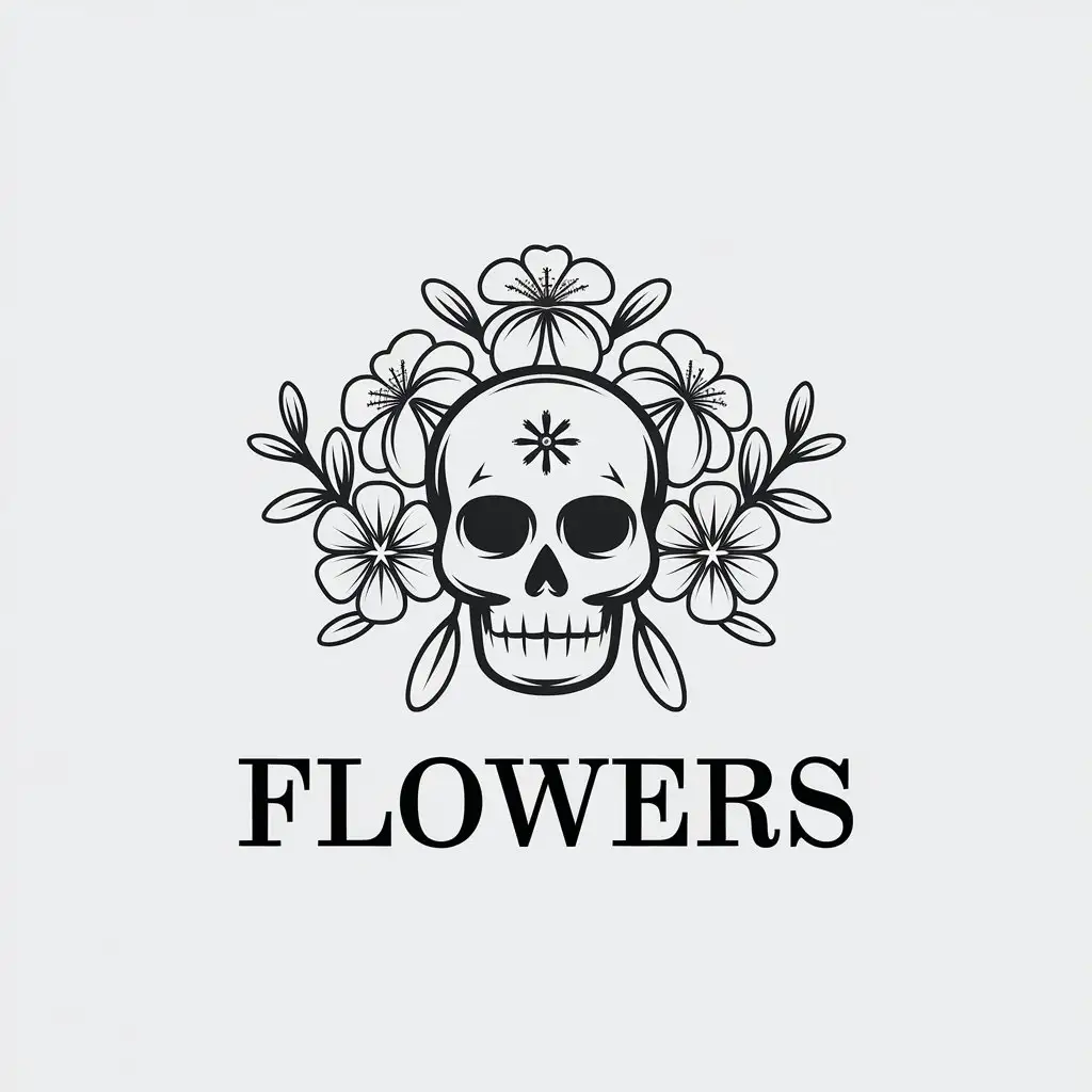 a vector logo design,with the text "flowers", main symbol:skull, flowers,Minimalistic,clear background